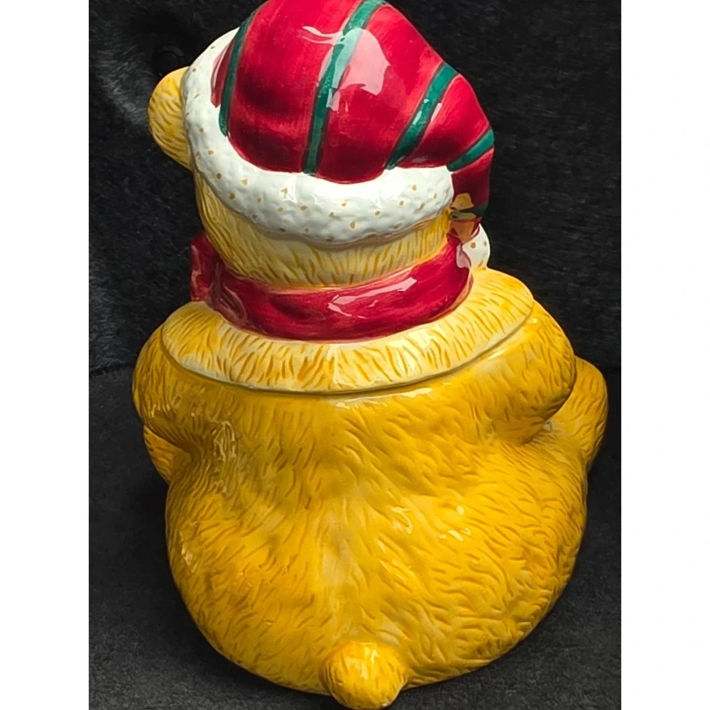 Vintage Christmas Teddy Bear Ceramic Cookie Jar Holiday Decor Santa Hat Toys